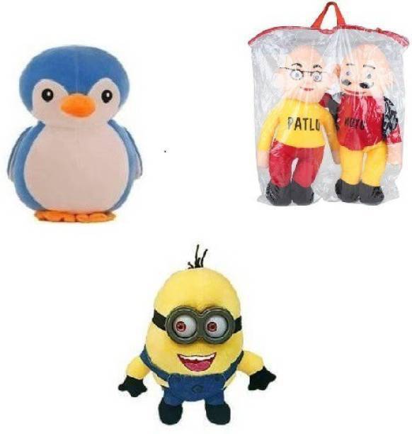 KPN Combo of very Stylish Plush and Adorable Motu Patlu,Penguin And Minion Combo Of 3 For Kids, Gift & Decoration (Teddy Bear) - 30 cm  - 30 cm