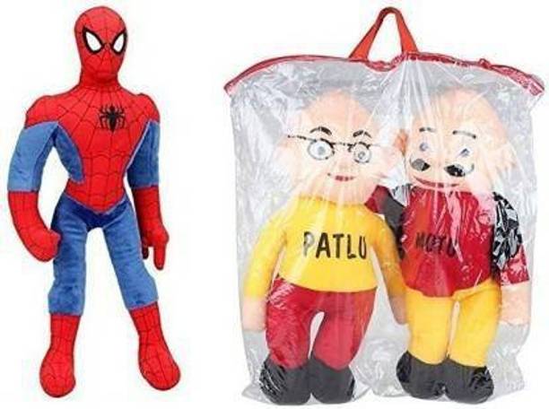 KPN Combo of very Stylish Plush and Adorable Motu Patlu And Spaiderman Combo Of 2 For Kids, Gift & Decoration (Teddy Bear) - 30 cm  - 30 cm