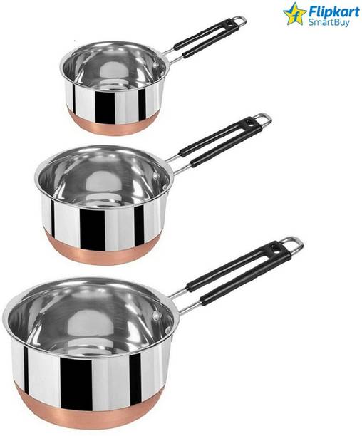 Flipkart SmartBuy sauce pan set of 3 piece Cookware Container milk pan patila bhagona with handle कुकवेयर सेट