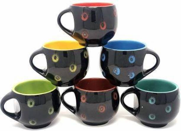 KIKI CREATION Pack of 6 Ceramic, Bone China Chirag cups