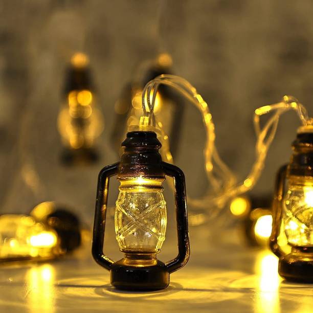 AADGEX Lantern String Light Battery Decorations, Black Hanging Lantern Diwali Lights for Wall Balcony Room Curtains Mirror Bottles Bedroom Decoration, 10 LED Yellow Fairy Rice Light Lamp Chain Plastic Light Hanging Chain Rod