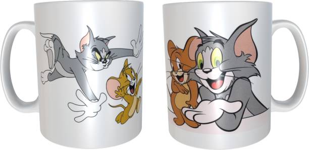 Youth Style "Tom Jerry Cartoon" Printed Coffee and Tea Ceramic- 11Oz Gift for Birthday , anniversary Couple, Friends, Lover, kids Beautiful set of 2 Ceramic Coffee (330 ml, Pack of 2) Ceramic Coffee Mug