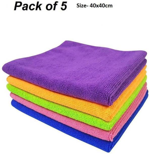PITRADEV Highly Absorbent Cleaning Cloth for House, Kitchen, Car, Window, Mirrors and Furniture - (40 X 40 cm) Wet and Dry Microfiber Cleaning Cloth (5 Units) Multicolor Napkins (5 Sheets) Multicolor Cloth Napkins