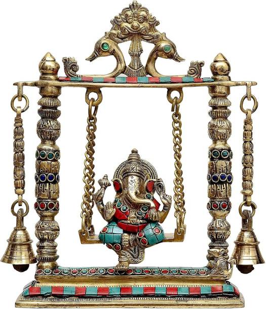 aditicrafts Ganesh ji jhula idol ,Ganpati murti on Swing jhula for Temple Pooja Decorative Showpiece  -  26 cm