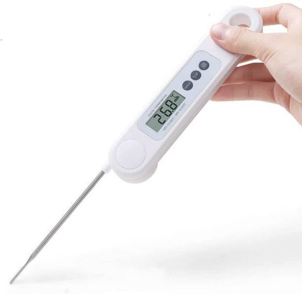 SYGA Instant Read Cooking Thermometer Digital Food Thermometer Backlit LCD Display Foldable Long Probe and Auto On/Off Very Suitable for Kitchen Cooking BBQ Water Meat Milk-White Baby Thermometer