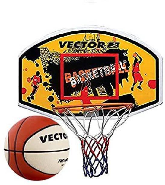 VECTOR X Wall Mounted Ring with Backboard Ring with Net & Ball Size 7 (29.5") 29 Basketball Backboard