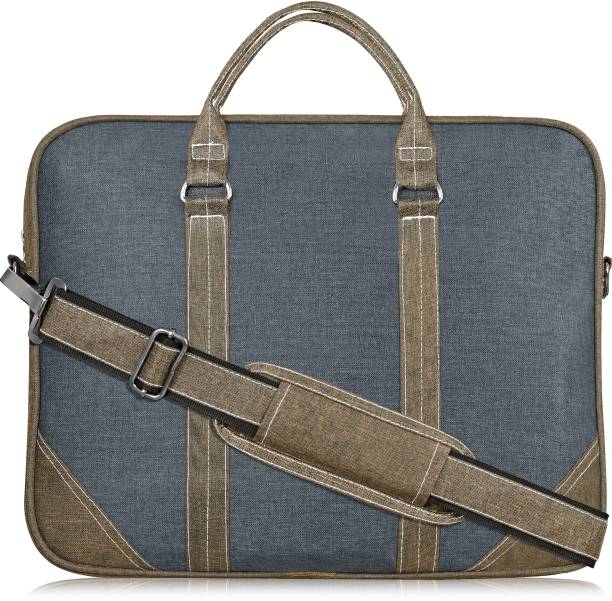 parth Grey & Khaki Color Linen 10L Office Laptop Bag For Men & Women BG46 Waterproof Messenger Bag