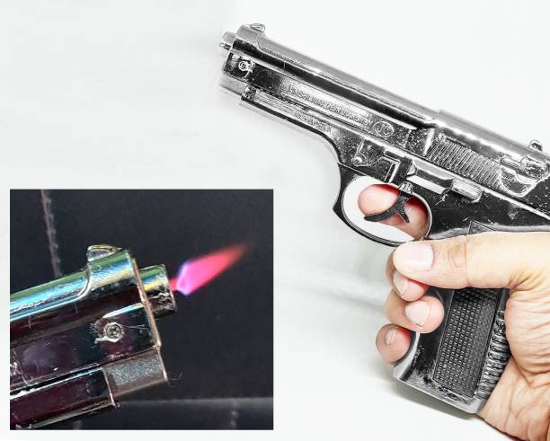 Nexshop ™Metal Body Gun Shaped Windproof Lighter And Cover | Jet Flame And Refillable Steel Gas Lighter