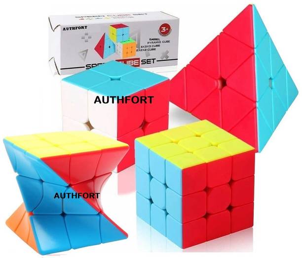 Authfort 3 x 3 Twisty Cube 2X2 3x3 and Pyraminx Pyramid Triangle High Speed Stickerless Cube combo pack of 4