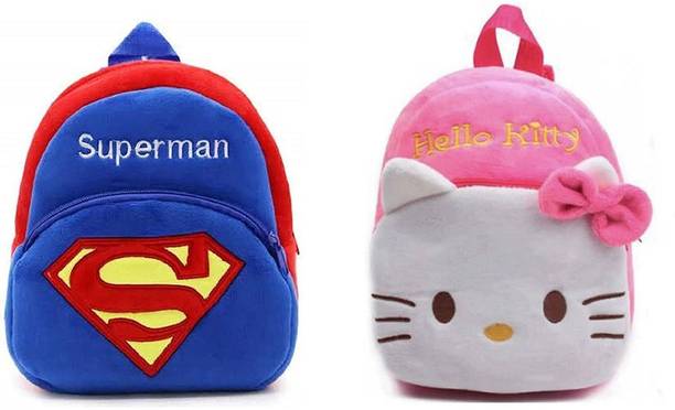 Afya Soft Toy Bag Hello Kitty & Superman Plush Bag For Cute Kids 2-5 Years Plush Bag (Multicolor,4L) 4 L Backpack