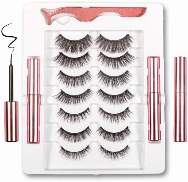 LOVELASH 7 Pairs Magnetic False Eyelash with 2 Waterproof Magnetic Eyeliner Kit, India's First 8D Faux Mink Eye lashes, Natural & Long Lasting Reusable Lashes, Free Applicator, No Glue needed.