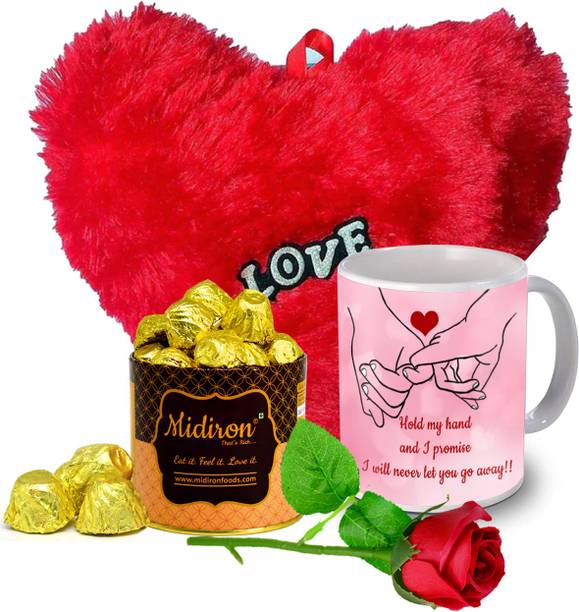 Midiron Combo gift for Wife, Anniversary gift for wife and husband, Gift for girlfriend and boyfriend (Pack of 4 ) (Chocolate, Rose, Heart, Mug) IZ21Choco15TinRoseBigRHMU-STLove-88 Ceramic, Fiber, Paper, Plastic Gift Box