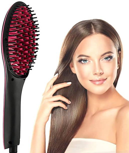 FINIVIVA Simply Ceramic Hair Straightener Brush HQT-906B Simply Ceramic Hair Straightening Brush Comb for Women With Adjustable Temperature Setting (Black) Hair Straightener Brush