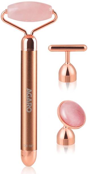 AGARO 33600 3-In-1 Electric Rose Quartz Face Roller Massager
