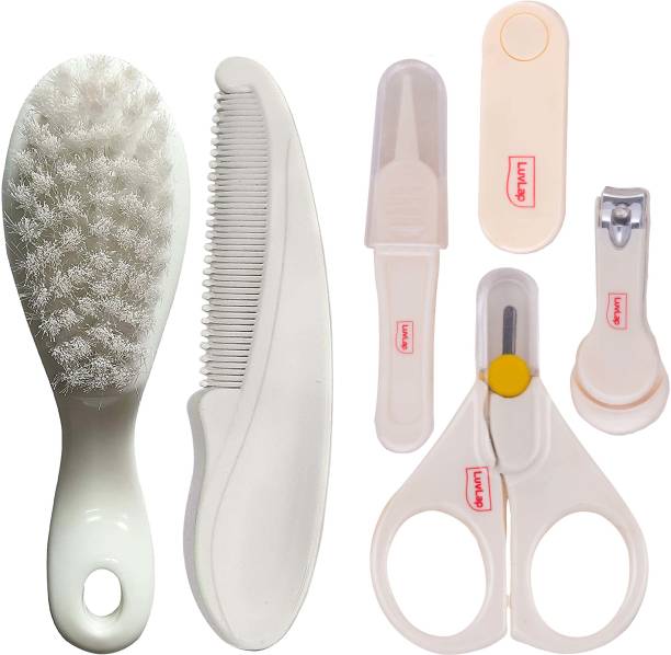 LuvLap Baby 4pcs Nail Grooming Set and Elegant Baby Comb & Brush Set with Soft bristles, Grooming Set, 0M+