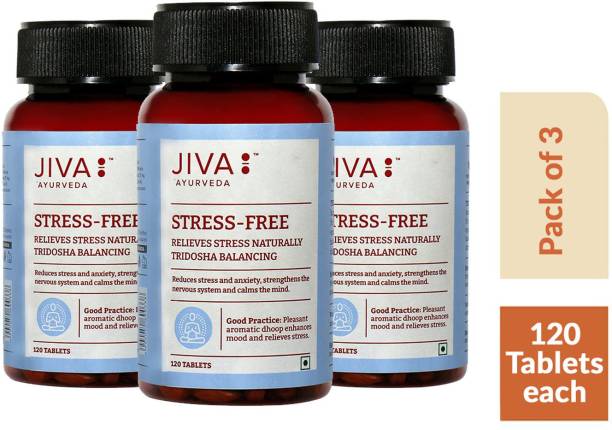 JIVA Stress-Free Tablets - Effective Ayurvedic Treatment for Stress & Anxiety - 120 Tablets Each - Pack of 3