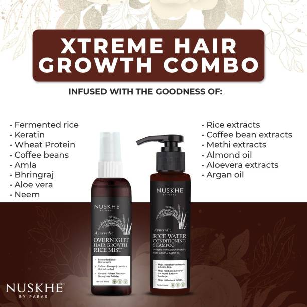 Nuskhe By Paras Xtrme Hair Growth Combo - Rice Water Hair Mist and Rice Water Conditioning Shampoo