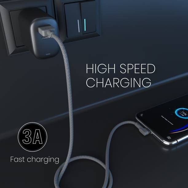 Portronics USB Type C Cable 3 A 2 m Konnect L with Data Sync, Nylon Braided, Tangle Resistant, Fast Charging Cable