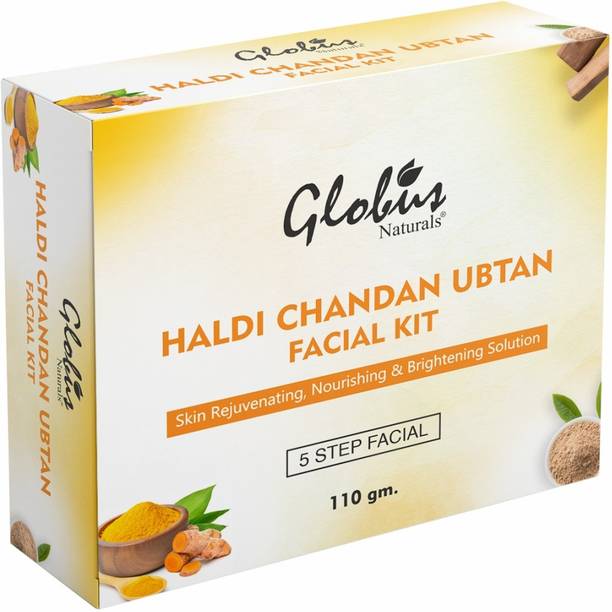 Globus Naturals Chandan Ubtan Brightening Lightening Facial Kit |5 Step Skin Whitening Kit |Paraben Free | Salon Grade| For All Skin Types, 110 gm