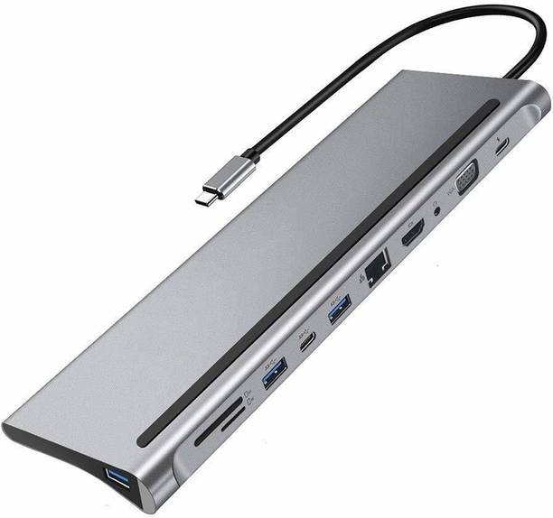 microware 11-in-1USB C Hub Adapter with HDMI, VGA, MiniDP , SD Card Reader, 3 x USB 3.0 Ports, Gigabit Ethernet Adapter Cable and Stereo Headphone Jack for MacBook/MacBook Pro Media Streaming Device