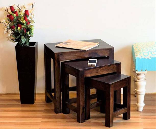 Douceur Furnitures Solid Sheesham Wood Set of 3 Nesting Tables For Living Room, Bed Room. Solid Wood Nesting Table