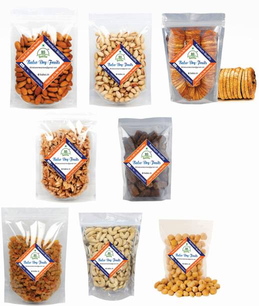 BalSo BS-Dry Fruits Combo Pack ( 8 x 125 gm Pack ) Almonds, Figs, Pistachios, Walnuts Giri, Raisins, Cashews, Apricots, Dry Dates (8 x125 g) Almonds, Raisins, Dates, Cashews, Pistachios, Apricots, Figs, Walnuts