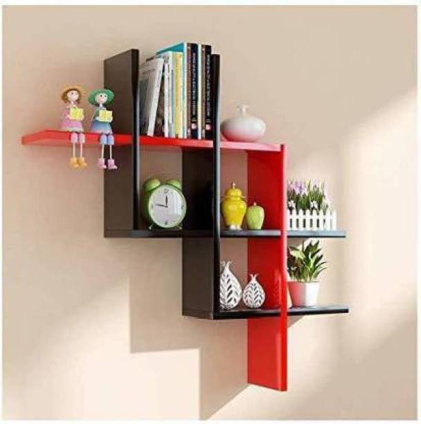istanbulart Plus Shape Wall Shelf / Hashtag Floating Wall mount / Made in Medium Dencity Fiber Wood / Rack Shelf / Floating Shelf (Red & Black) MDF (Medium Density Fiber) Wall Shelf