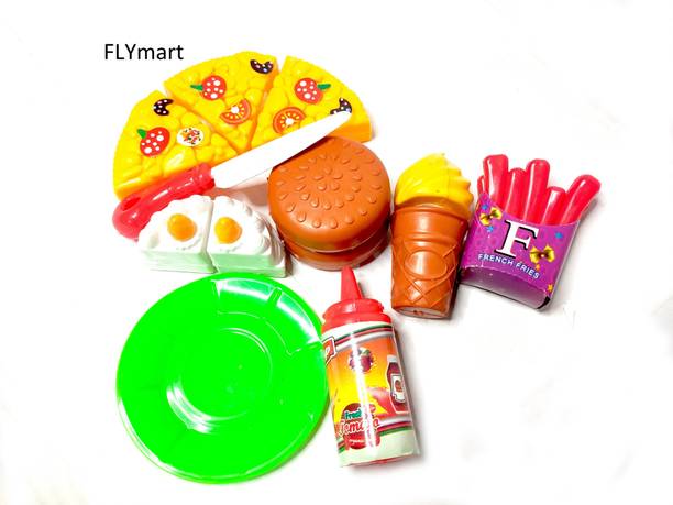 FLYmart Cut the Pizza Toy Set from Cut the Fruit Series for Kids | Cut The Pizza Set (Medium) For Kids | Pretend Toy Role Playing Chef For kids Pizza Set | Pizza Burger Fast food Set , Kitchen Role, Restaurant Role Pretend play toy for Kids , best kitchen toy for girls