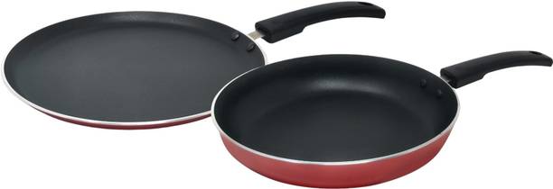 Kreme Nonsick Cookware Set of 2pcs - Fry Pan 24cm +Flat Tawa 25cm (Non-Induction) Non-Stick Coated Cookware Set
