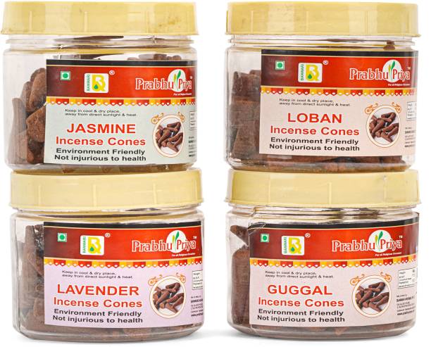 PRABHUPRIYA Jasmine, Loban, Lavender Pack of 4 (90g each) Guggul Dhoop