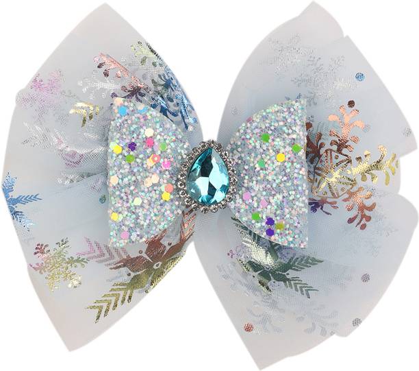 Yellow Bee Bow Shimmer Hair Clips Embellished with Net and Stone for Girls Hair Clip