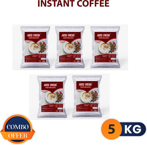Aris fresh Instant Coffee Premix - Combo Pack | 5 Kg |Pack of 5 x 1 Kg | Makes 425 Cups | Suitable for all Vending Machines | Milk not required| Rich taste as Home Made | For Manual Use – Just Add Hot Water Instant Coffee Premix (5kg) Instant Coffee