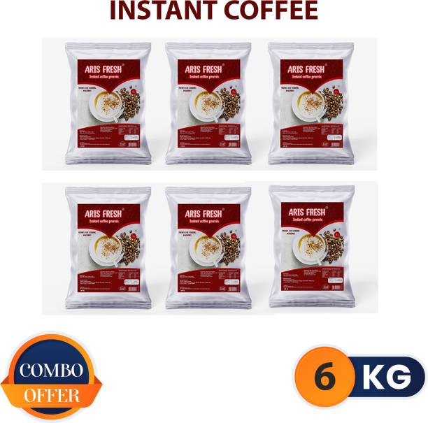 Aris fresh Instant Coffee Premix - Combo Pack | 6 Kg |Pack of 6 x 1 Kg | Makes 510 Cups | Suitable for all Vending Machines | Milk not required| Rich taste as Home Made | For Manual Use – Just Add Hot Water Instant Coffee Premix (6kg) Instant Coffee