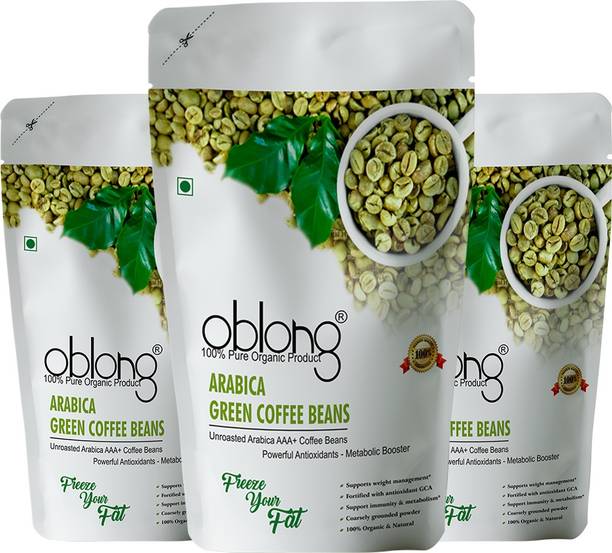 OBLONG PREMIUM QUALITY 100% ORGANIC, PURE, NATURAL AND DECAFFINATED WITH CHLOROGENIC ACID WHICH HELPS IN WEIGHT LOSS PACK OF 3 OF 500GM Coffee Beans