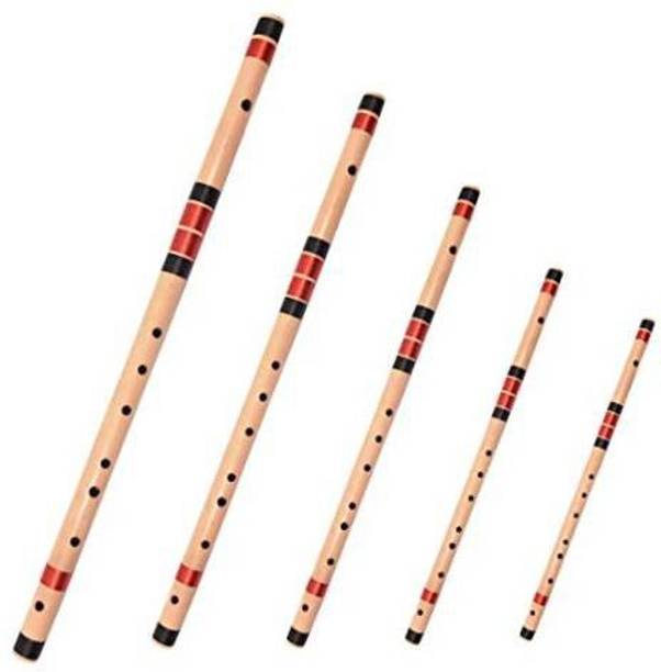Shiv'z Muzic SET of 5 PREMIUM Bansuri, C#, D#, F#, G# & A# medium (with Written Manual & Bag) Bamboo Flute