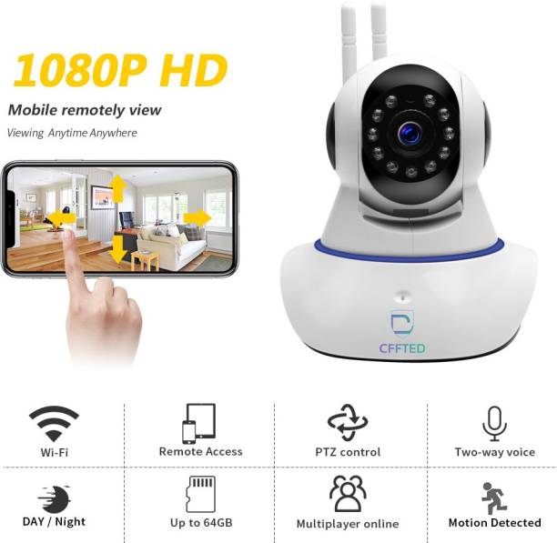 CFFTED Double Antenna Auto- Rotating Night Vision Mobile HD CCTV Wifi Camera 720P with Audio Wifi Smart Net Camera Live Streaming Video (Android/IOS) Security Camera