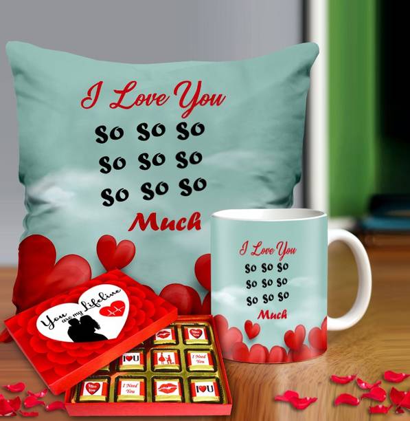 Midiron Cozy Valentine’s Day Treat: Chocolate Box, Mug & Cushion for Loved Ones Ceramic, Microfibre Gift Box