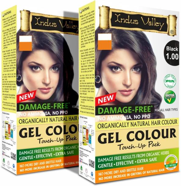 Indus Valley Damage Free Gel Black Hair Color Touch-up Pack - Mini Pack - Set of 2 , Black 1.00
