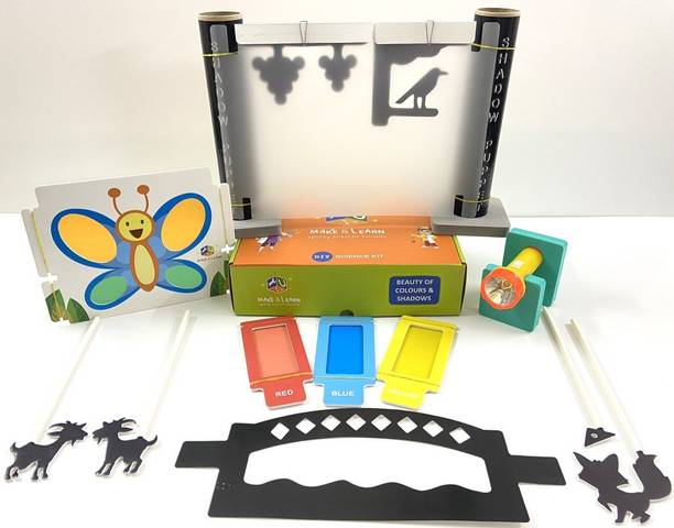 MakeAndLearn Beauty of Colours 3 Activities in 1 Box Formation of Colours Colourful Butterflies and Shadow Puppet Show Science based DIY Activity Kits for Age 5+