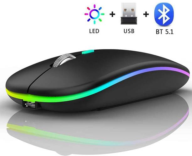 Offbeat DASH 2.4GHz Wireless + Bluetooth 5.1 Mouse, Dual Mode Slim Rechargeable Silent Wireless Mouse, 3 Adjustable DPI, Works on 2 devices at the same time for Windows/Mac/Android/iPad/Smart TV Wireless Laser  Gaming Mouse