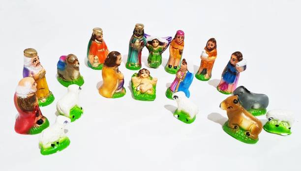 Ec Stores 18 Pieces Christmas Nativity Crib Decoration Set -Baby Jesus, 6 cm (Multicolour) Separate Pieces 6 cm Pack of 18