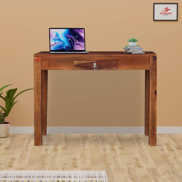ROOFWOOD Sheesham Wood Study Wrtiting Table for Living Room | with 1 Drawer | Brown Walnut Color Mette Finish Solid Wood Study Table
