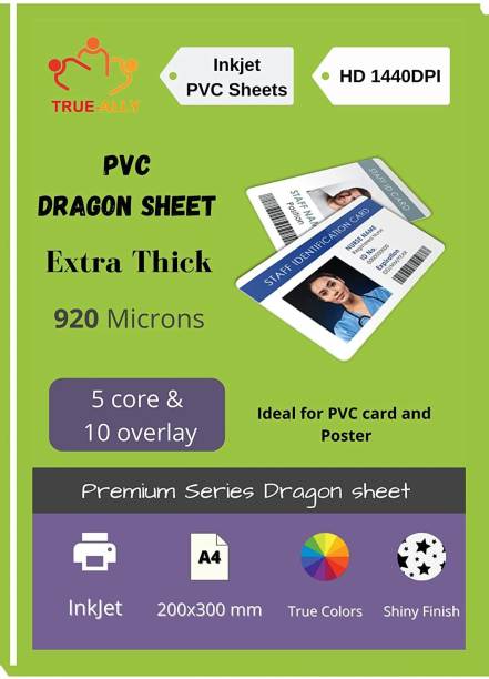 True-Ally PVC Premium Extra thick Lamination Dragon Sheet A4 Size 920 Micron for PVC Aadhar , Photos, ID card (Set of 5 Cores and 10 Overlays) Unruled A4 920 gsm Inkjet Paper