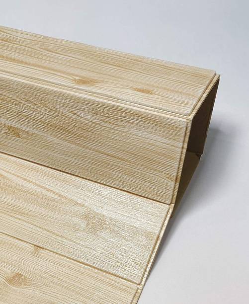 Peijinsart 70 cm 3D Light Wooden PE Foam Wallpaper Sticker Self Adhesive Wallpaper (Pack of 5) Self Adhesive Sticker