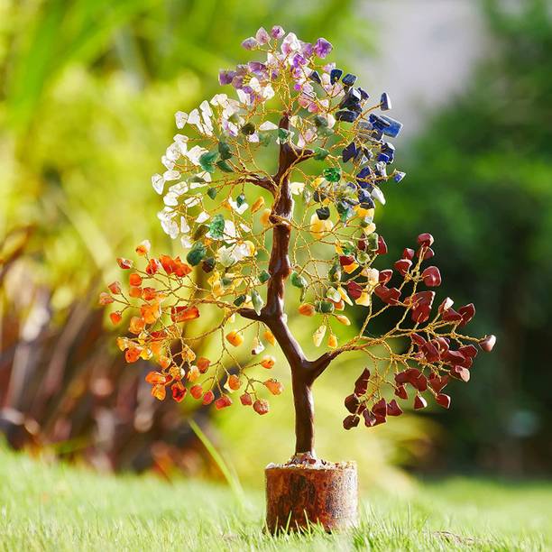 Yasamazing Seven Chakra Natural Healing Gemstone Crystal Tree Feng Shui Home Office डेकोरेटिव शोपीस  -  30 cm