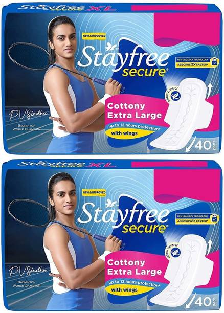 STAYFREE Secure X-Large Cottony Soft Cover Sanitary Pads For Women With Wings (Pack of 40+40) Sanitary Pad