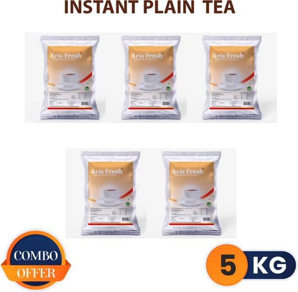 Aris fresh Instant Plain Tea Premix - Combo Pack | 5 Kg |Pack of 5 x 1 Kg | Makes 425 Cups | Suitable for all Vending Machines | Milk not required| Rich taste as Home Made | For Manual Use – Just Add Hot Water Instant Plain tea Premix (5kg) Instant Tea Pouch