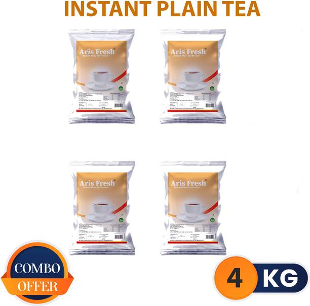 Aris fresh Instant Plain Tea Premix - Combo Pack | 4 Kg |Pack of 4 x 1 Kg | Makes 340 Cups | Suitable for all Vending Machines | Milk not required| Rich taste as Home Made | For Manual Use – Just Add Hot Water Instant Plain tea Premix (4kg) Instant Tea Pouch