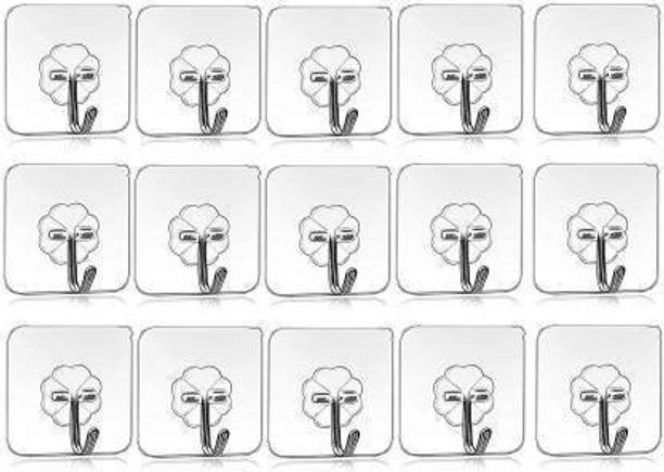 JASODANANDAN 15 Pcs Self Adhesive Wall Hooks, Heavy Duty Sticky Hooks For Hanging, Waterproof Transparent Adhesive Hooks For Wall, Wall Hangers For Hanging Kitchen Bathroom Bedroom Accessories Hook/Strong Adhesive Hook Wall Door Sticky Hanger Holder For Kitchen Bathroom Hook Hook 15