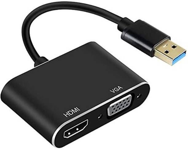 Tobo USB 3.0 to HDMI VGA Adapter Dual Output,USB to 1 A 0.05 m HDMI Adapter (Compatible with Computers Windows 7/8/10, HDTV, Laptops, Projector, Black, One Cable) Gaming Adapter